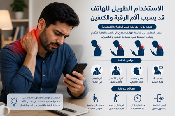 الاستخدام الطويل للهاتف قد يسبب آلام الرقبة والكتفين
